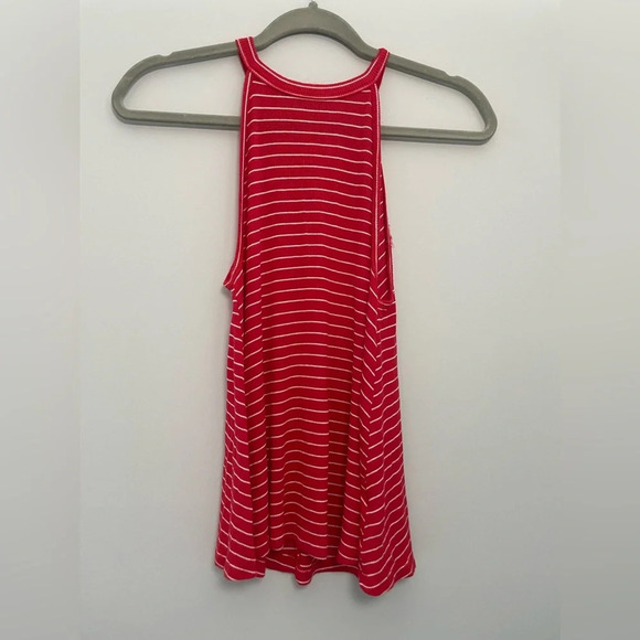 SO Tops - SO RED & WHITE STRIPED SOFT TIE HIGH NECK KEYHOLE M
